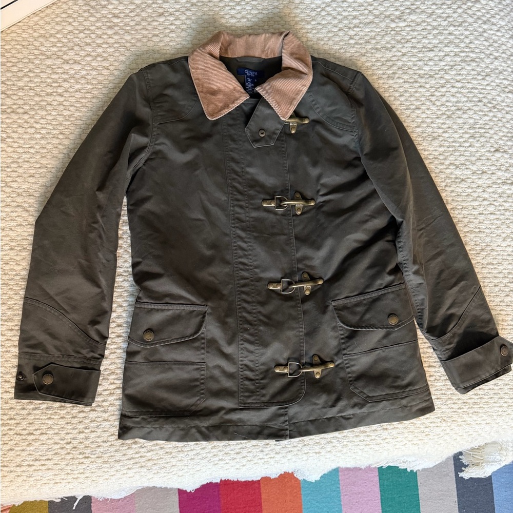 Chaps Olive Green Jacket with Tan Collar